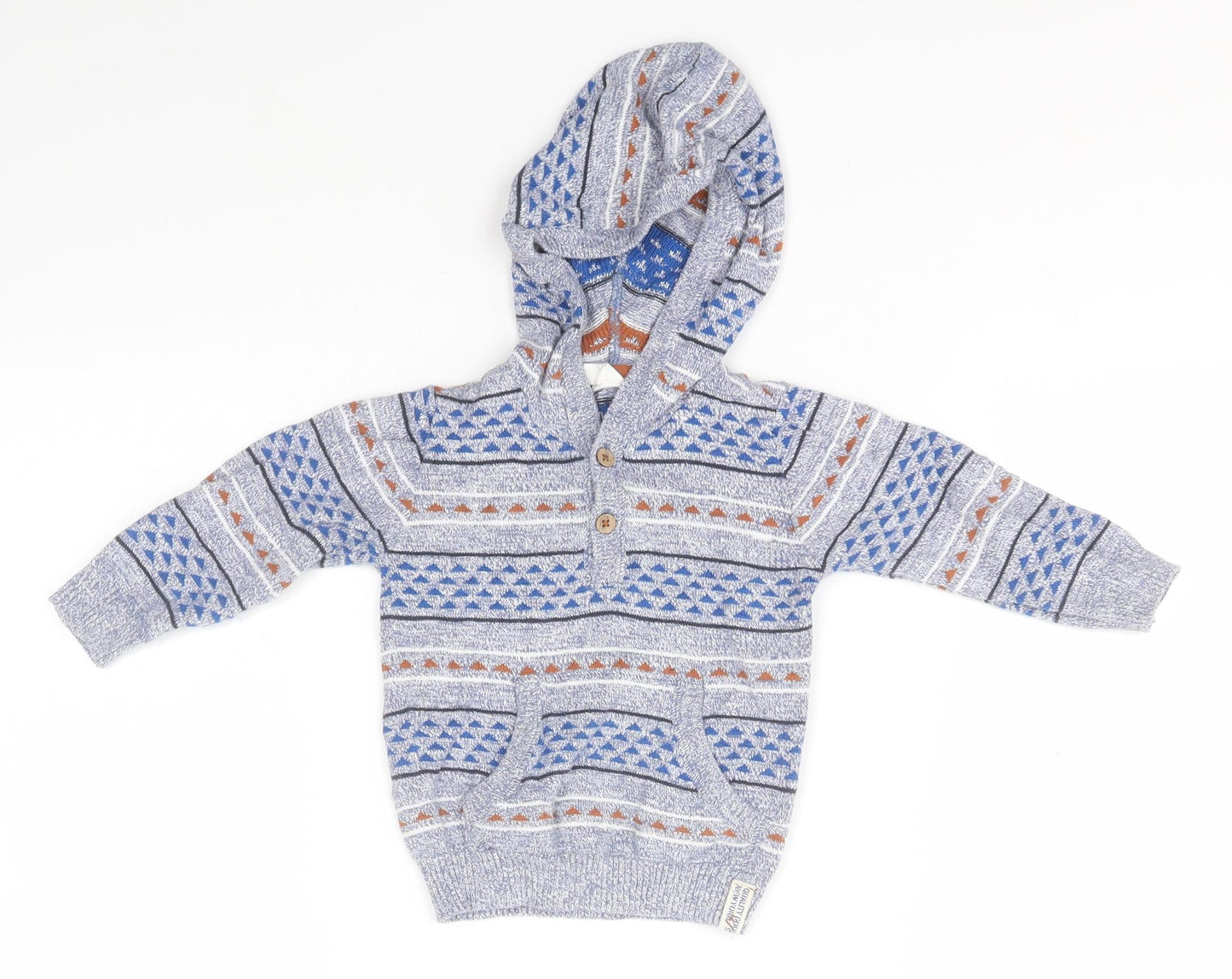 H&M Baby Blue Geometric Cotton Pullover Jumper Size 6-9 Months