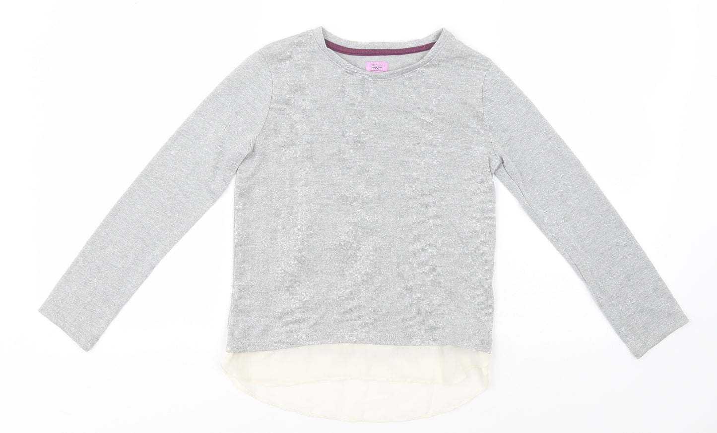 F&F Girls Silver Round Neck  Polyester Pullover Jumper Size 8-9 Years