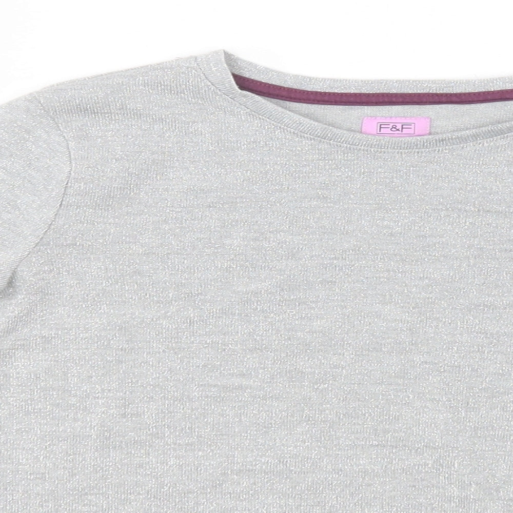 F&F Girls Silver Round Neck  Polyester Pullover Jumper Size 8-9 Years