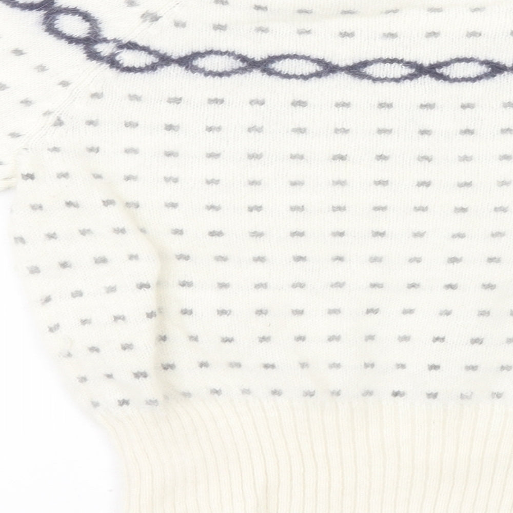 Topshop Womens White Round Neck Geometric Angora Pullover Jumper Size 6