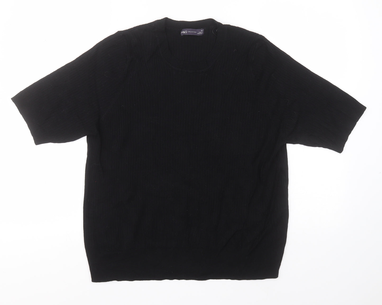 Marks and Spencer Womens Black Round Neck Striped Viscose Pullover Jumper Size 22