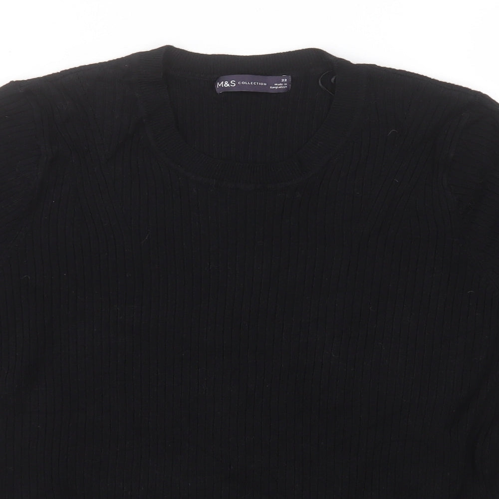 Marks and Spencer Womens Black Round Neck Striped Viscose Pullover Jumper Size 22