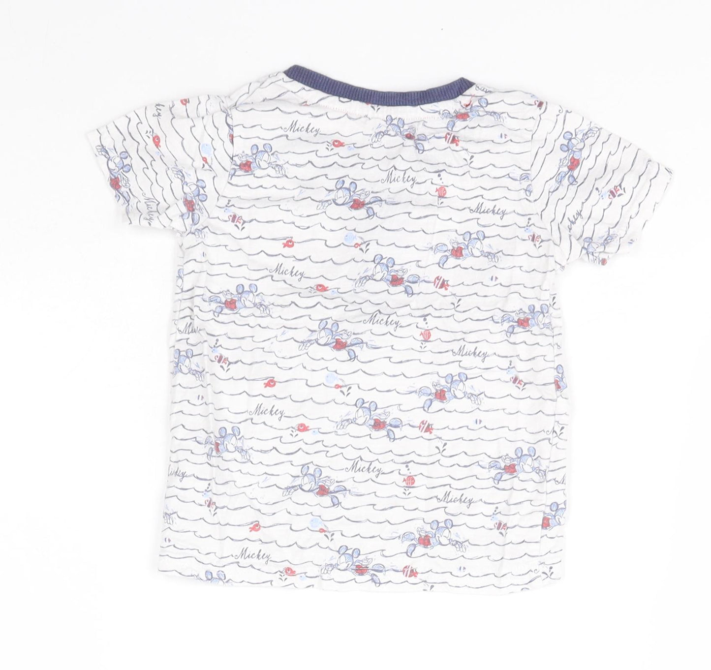 Disney Baby Boys White Striped  Basic T-Shirt Size 9-12 Months Round Neck  - Mickey Mouse