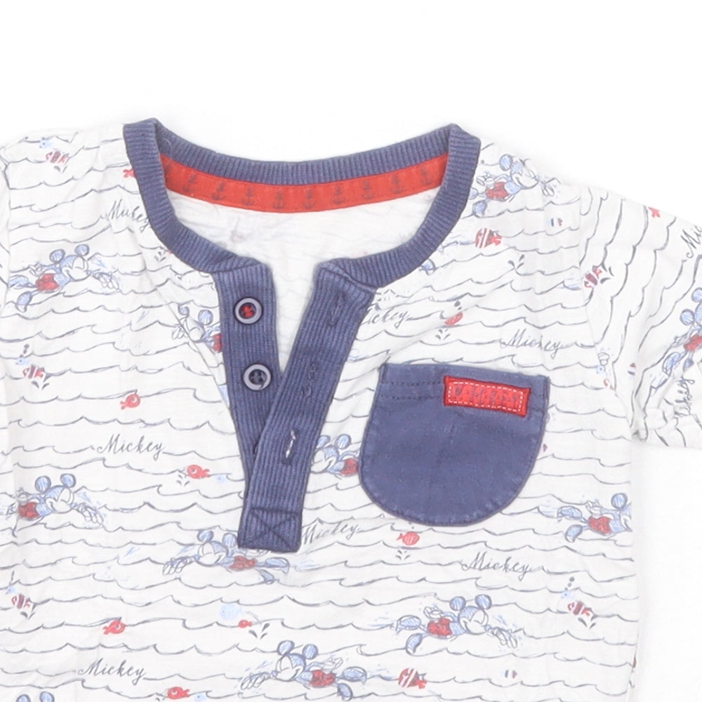 Disney Baby Boys White Striped  Basic T-Shirt Size 9-12 Months Round Neck  - Mickey Mouse
