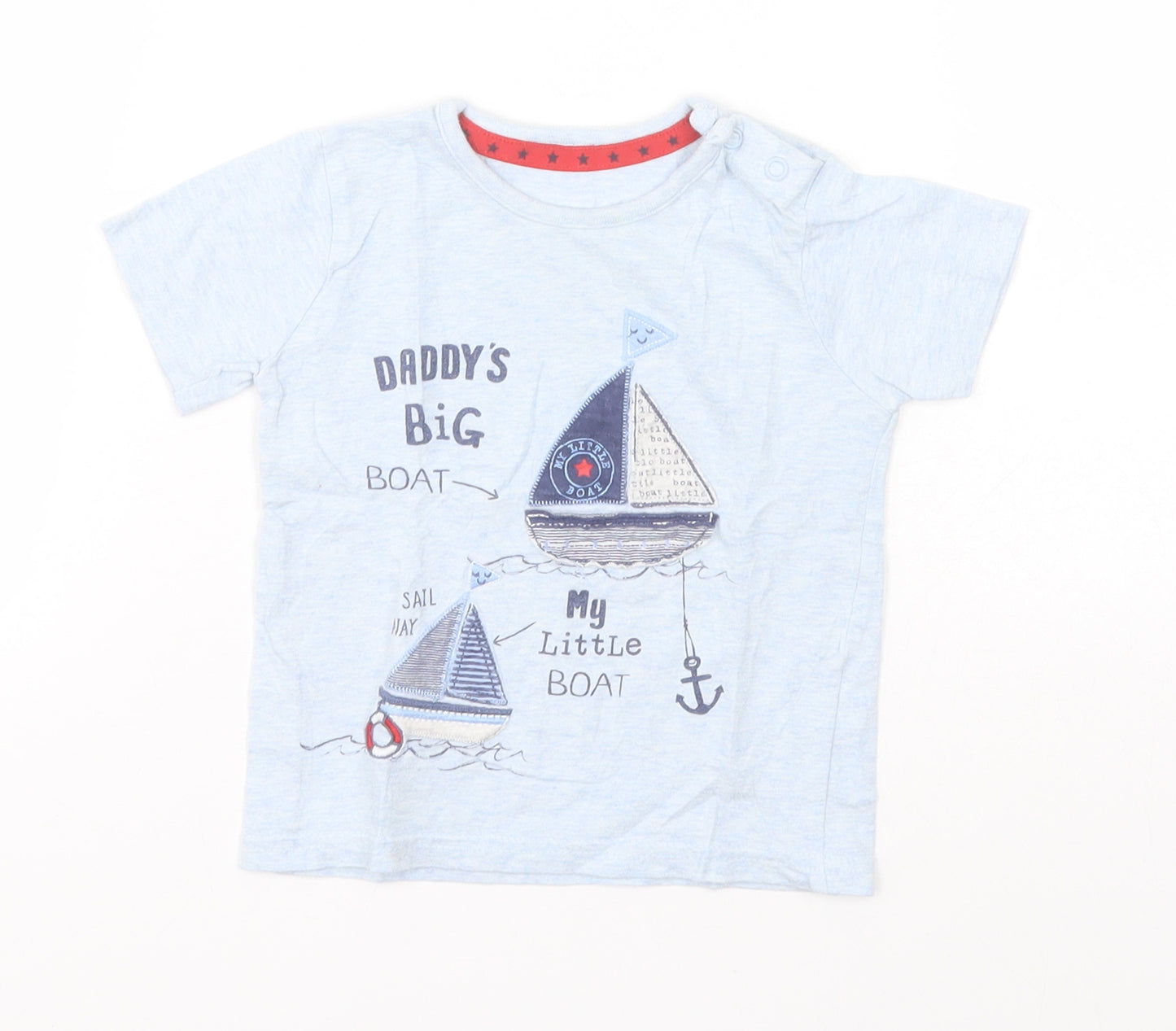 Preworn Boys Blue   Basic T-Shirt Size 9-12 Months Round Neck  - Boats