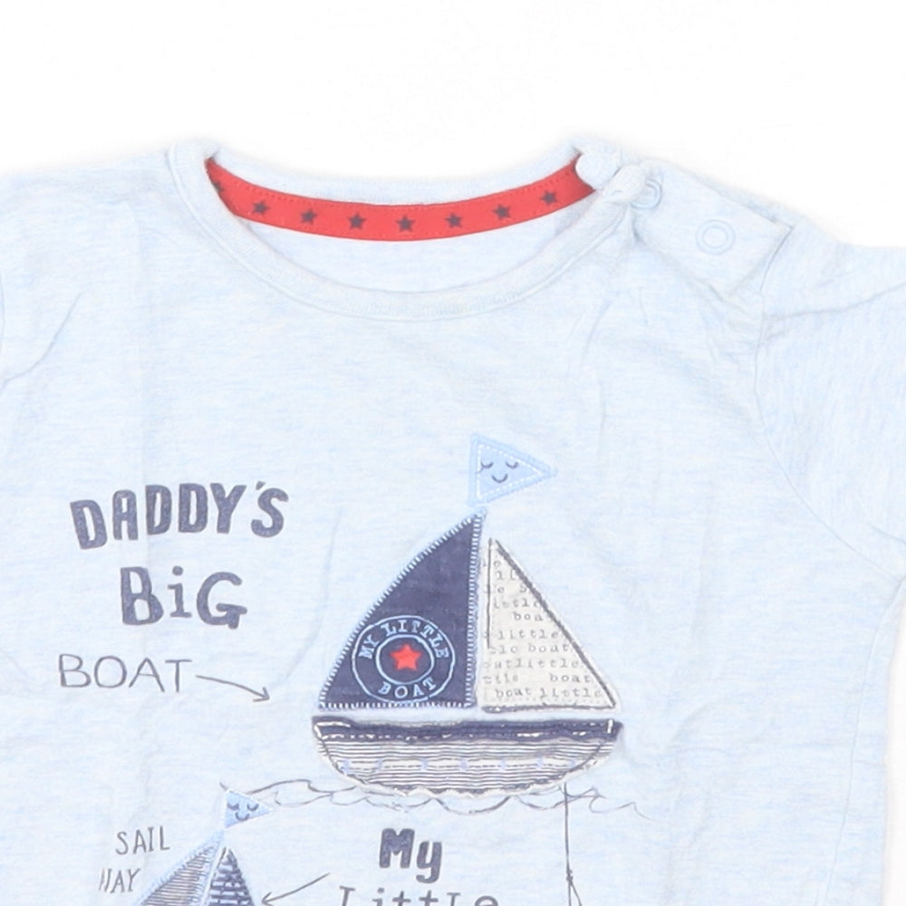 Preworn Boys Blue   Basic T-Shirt Size 9-12 Months Round Neck  - Boats