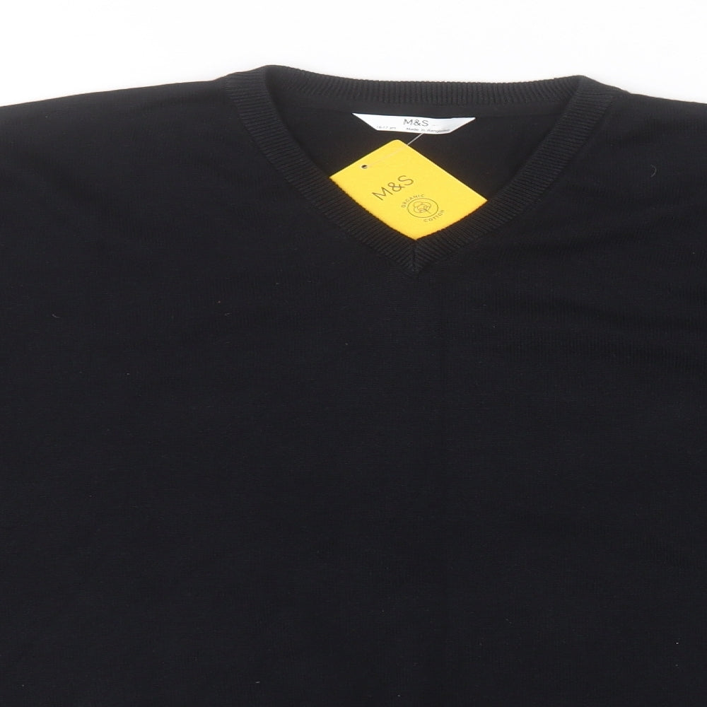 Marks and Spencer Boys Black V-Neck  Coir Pullover Jumper Size 16 Years