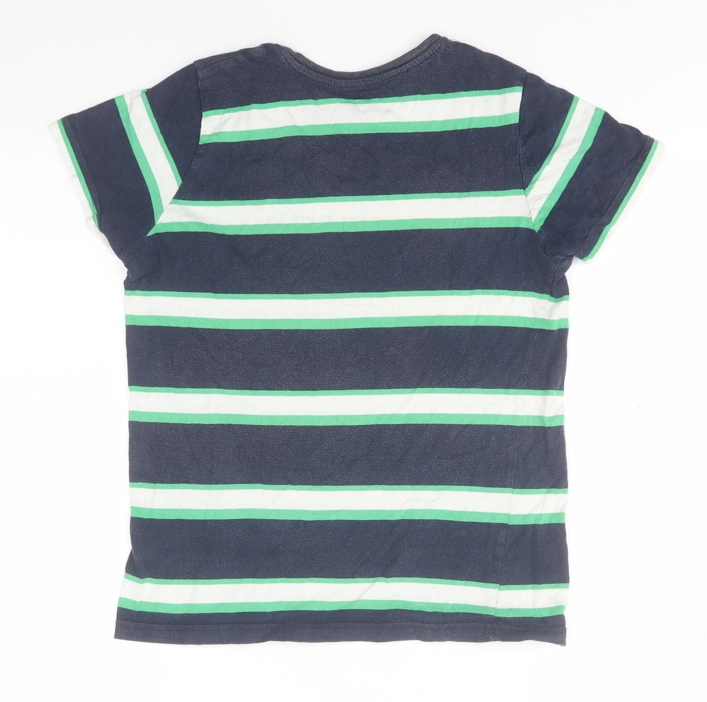 Primark Boys Blue Striped Cotton Basic T-Shirt Size 10-11 Years Round Neck