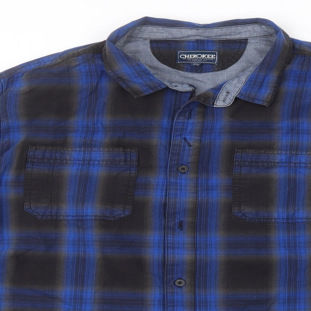 Cherokee Mens Blue Plaid Cotton  Button-Up Size 2XL Collared