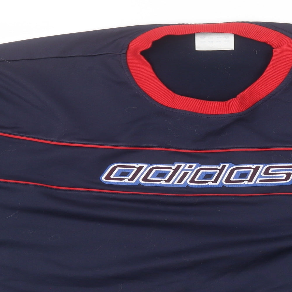 adidas Mens Blue Round Neck  Polyester Pullover Jumper Size L
