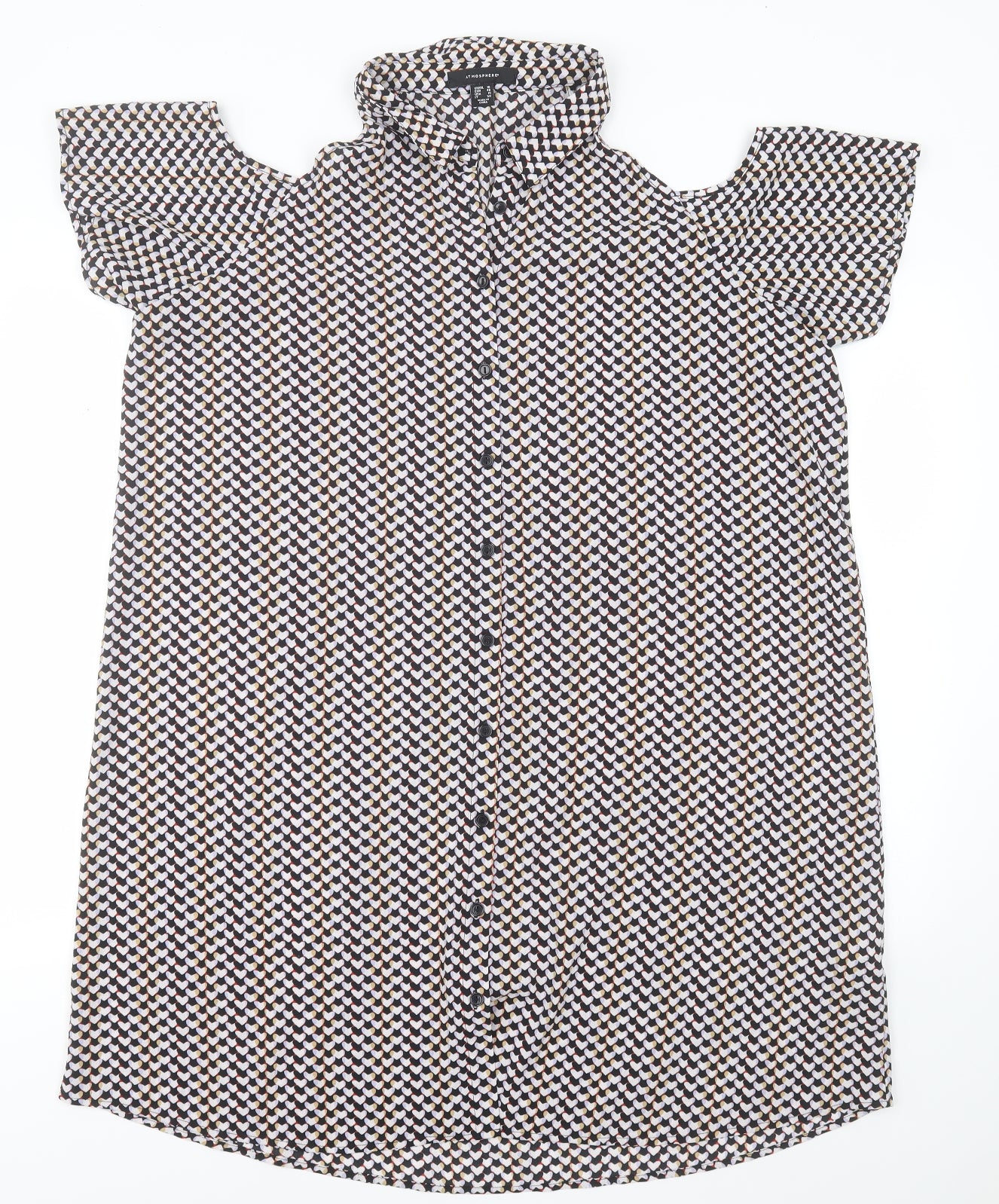 Atmosphere Womens Black Geometric Polyester Basic Button-Up Size 18 Collared