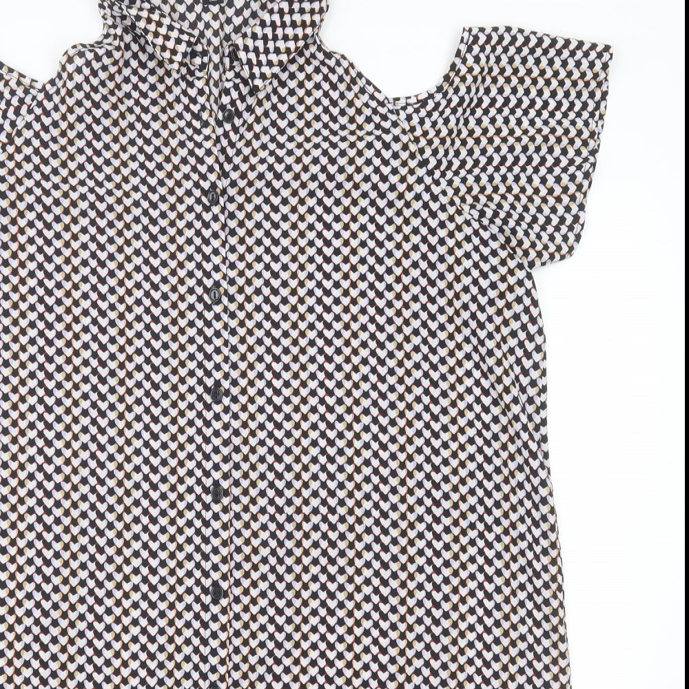 Atmosphere Womens Black Geometric Polyester Basic Button-Up Size 18 Collared