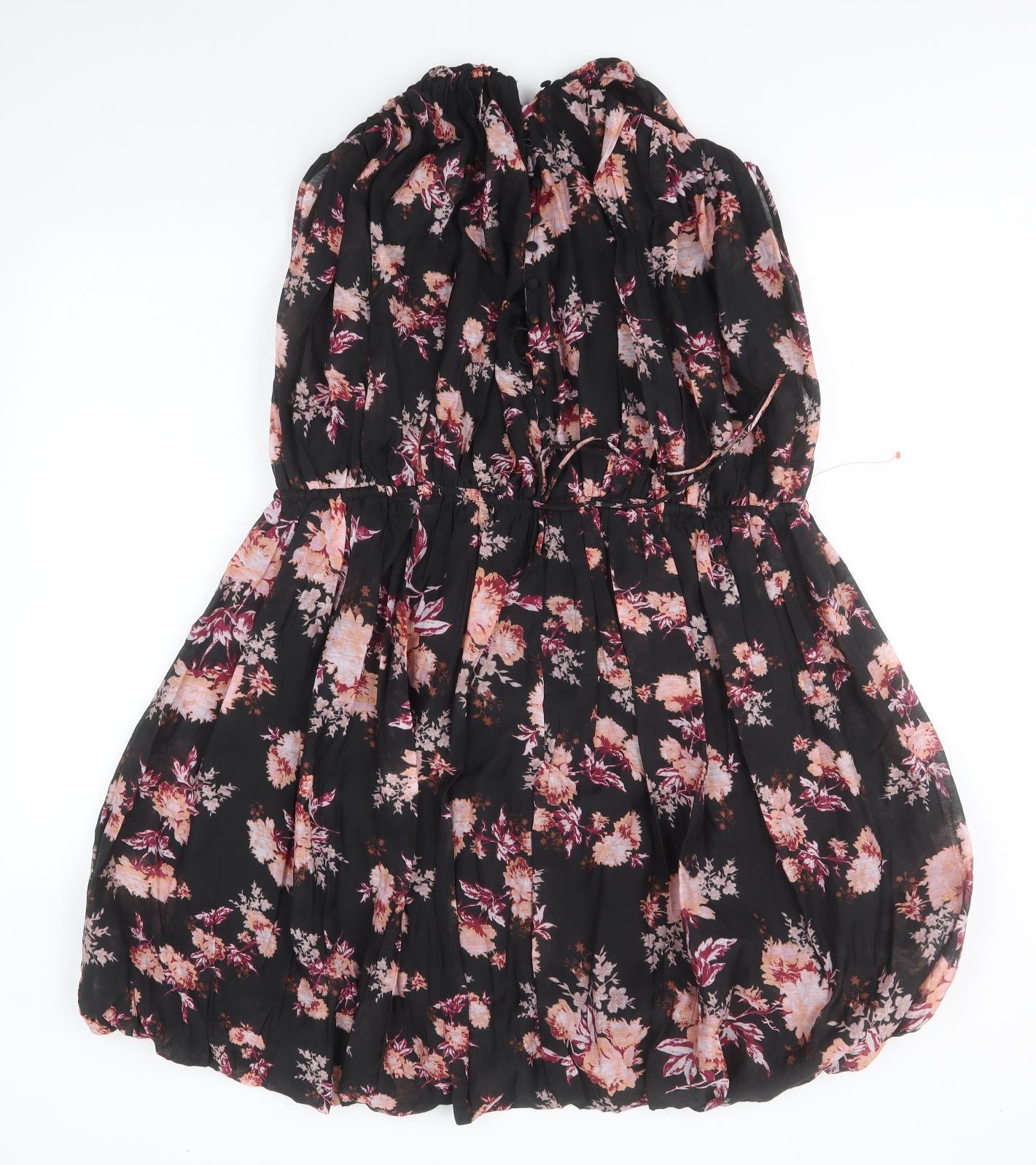 ASOS Womens Black Floral Polyester A-Line  Size 18  V-Neck