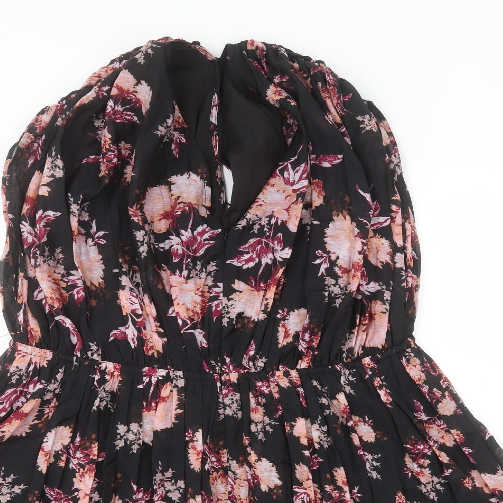 ASOS Womens Black Floral Polyester A-Line  Size 18  V-Neck