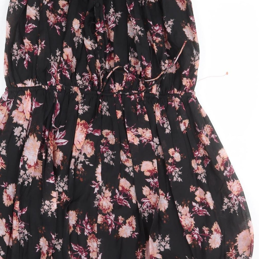 ASOS Womens Black Floral Polyester A-Line  Size 18  V-Neck