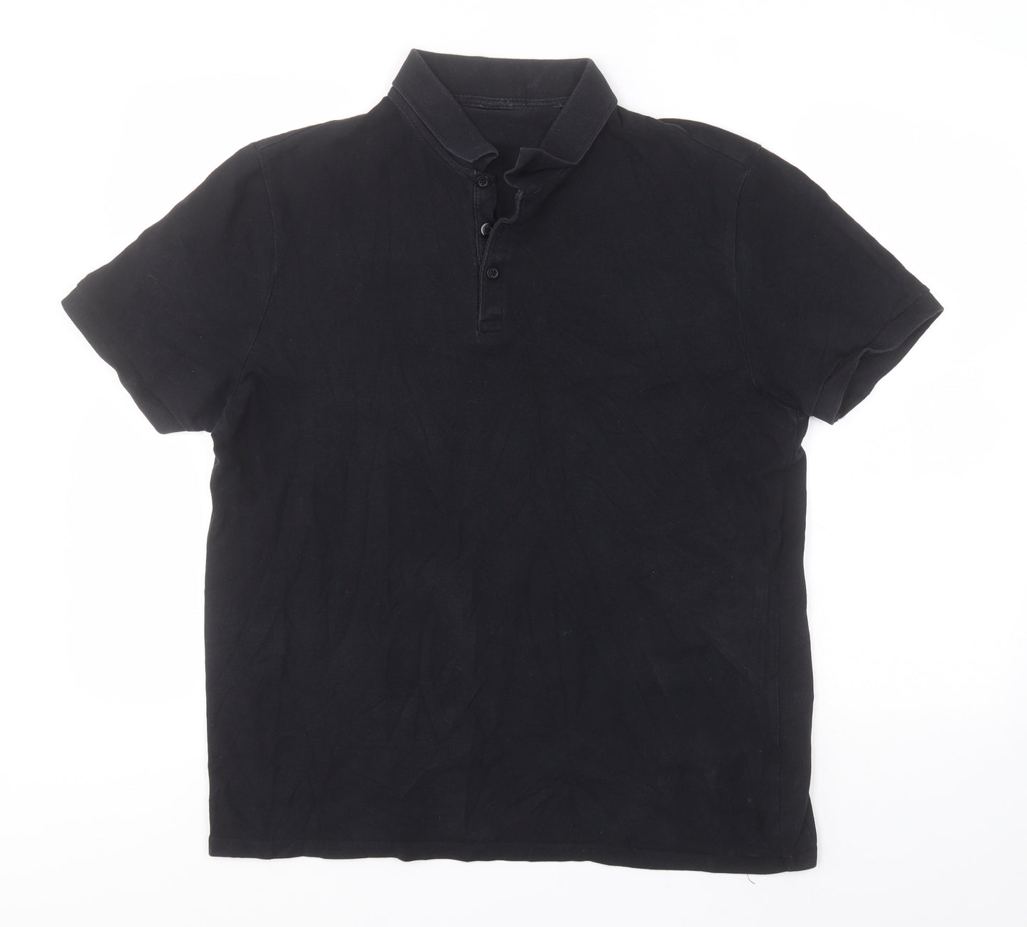 George Mens Black  Cotton  Polo Size L Collared