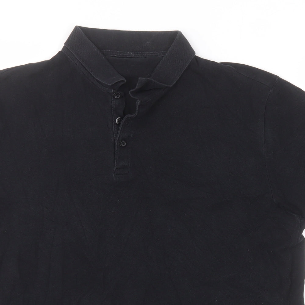 George Mens Black  Cotton  Polo Size L Collared