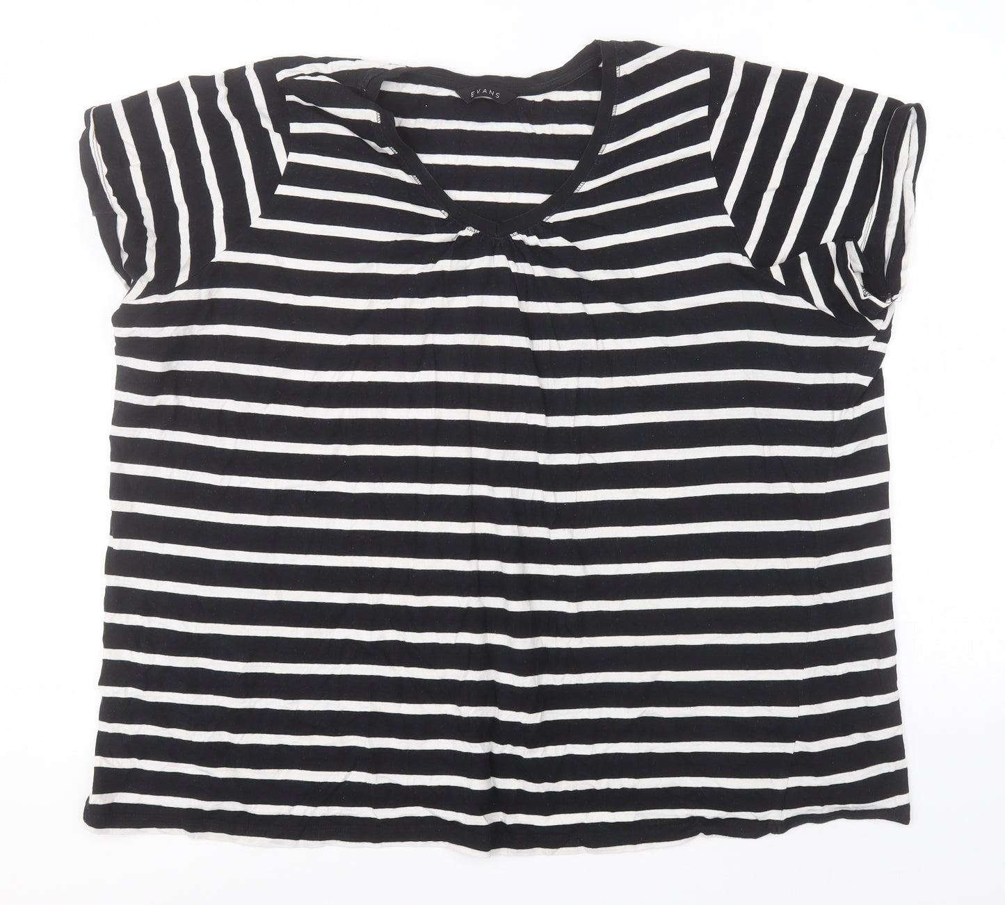 Evans Womens Black Striped Cotton Basic T-Shirt Size 26 V-Neck