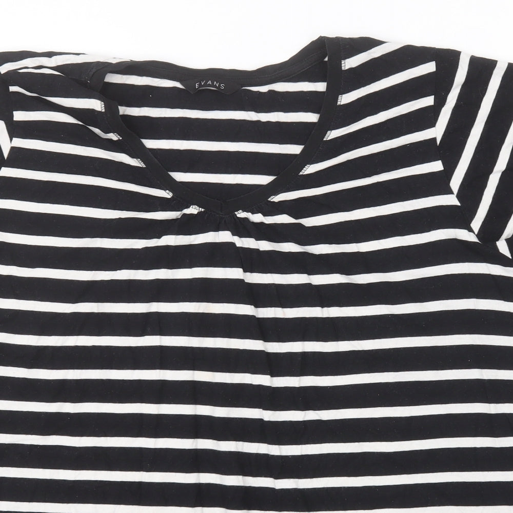 Evans Womens Black Striped Cotton Basic T-Shirt Size 26 V-Neck