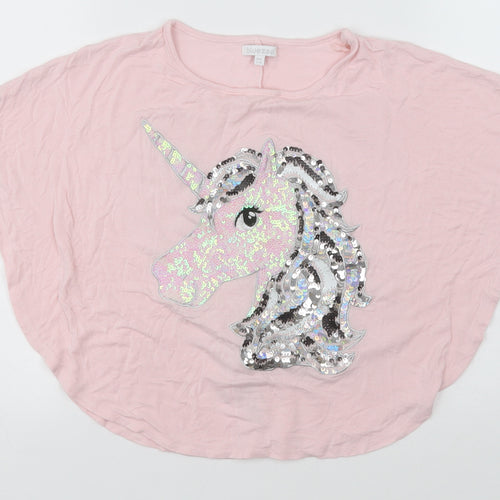 Blue Zoo Girls Pink  Viscose Basic T-Shirt Size 7-8 Years Round Neck  - Unicorn