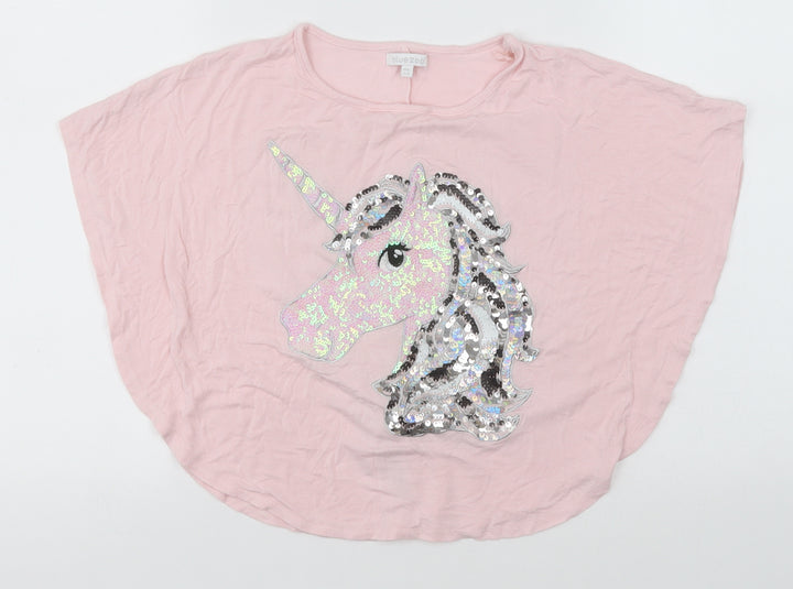 Blue Zoo Girls Pink Viscose Basic T-Shirt Size 7-8 Years Round Neck - Unicorn