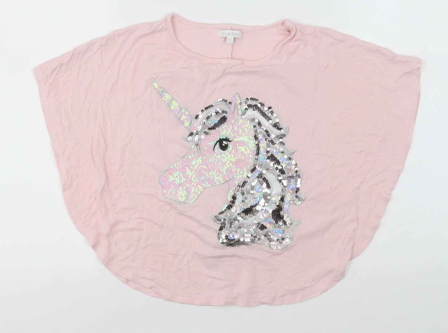 Blue Zoo Girls Pink  Viscose Basic T-Shirt Size 7-8 Years Round Neck  - Unicorn