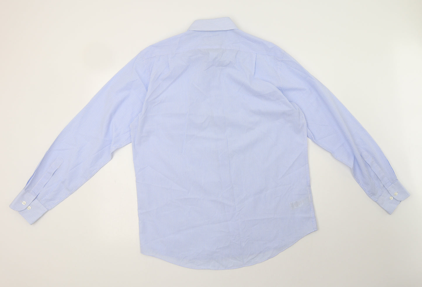 M&S Mens Blue Striped Cotton  Dress Shirt Size 16 Collared Button