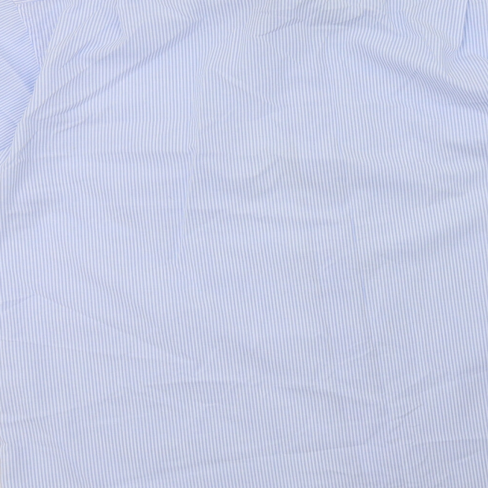 M&S Mens Blue Striped Cotton  Dress Shirt Size 16 Collared Button