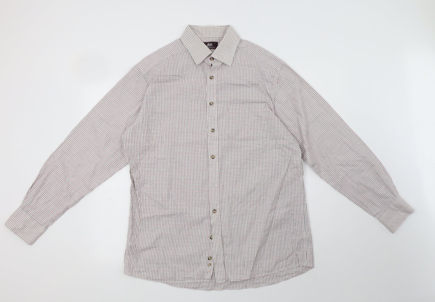 M&S Mens White Check Cotton  Dress Shirt Size 16 Collared Button