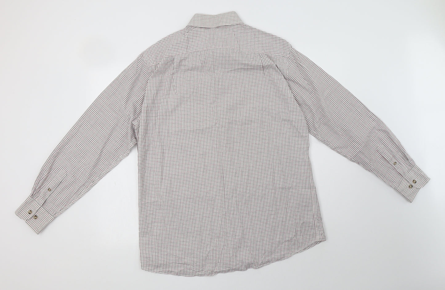 M&S Mens White Check Cotton  Dress Shirt Size 16 Collared Button