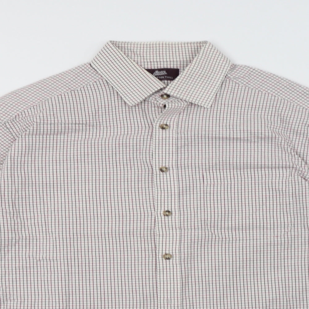 M&S Mens White Check Cotton  Dress Shirt Size 16 Collared Button