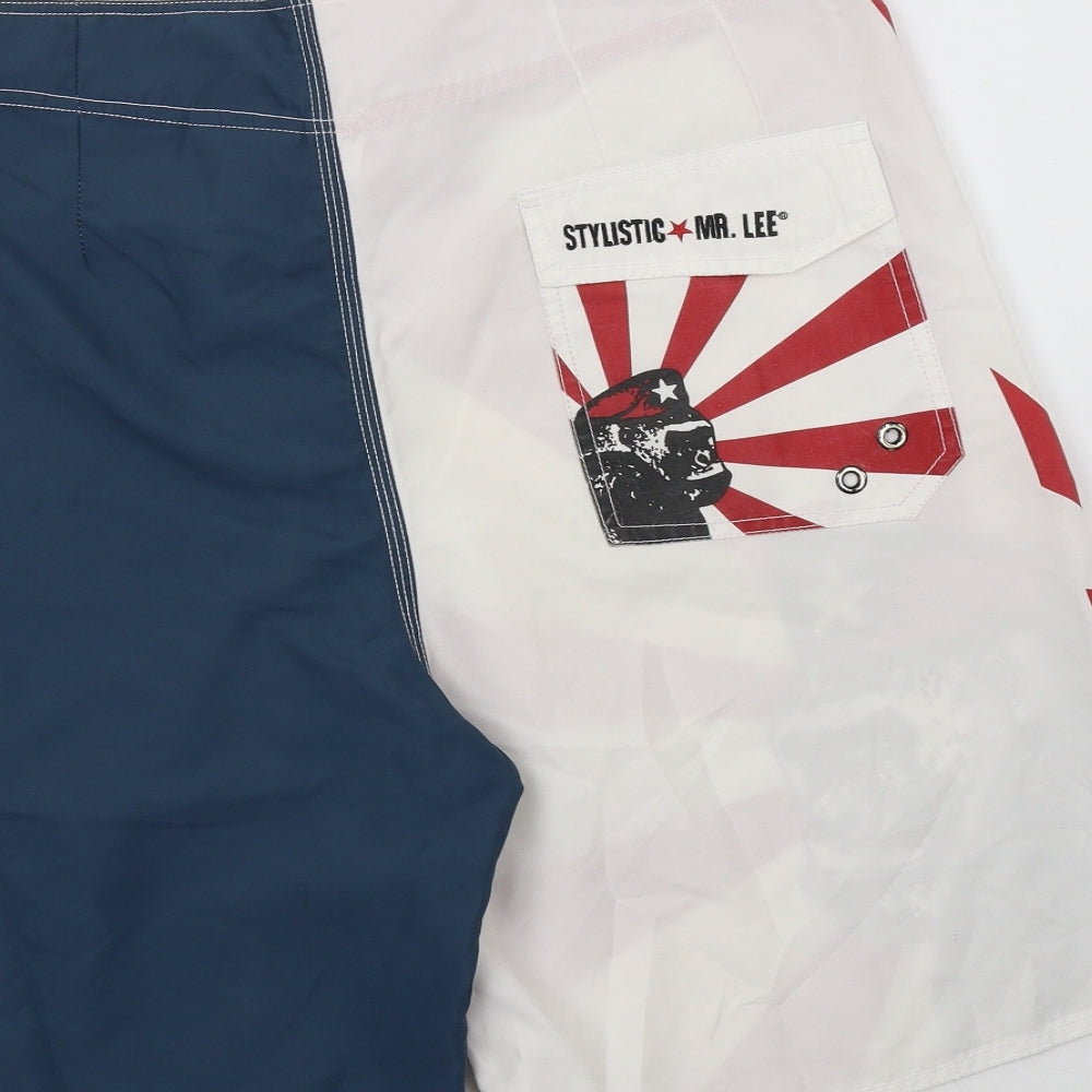 Stylistic Mr. Lee Mens Multicoloured Striped Polyester Bermuda Shorts Size 2XL L9 in Regular Drawstring
