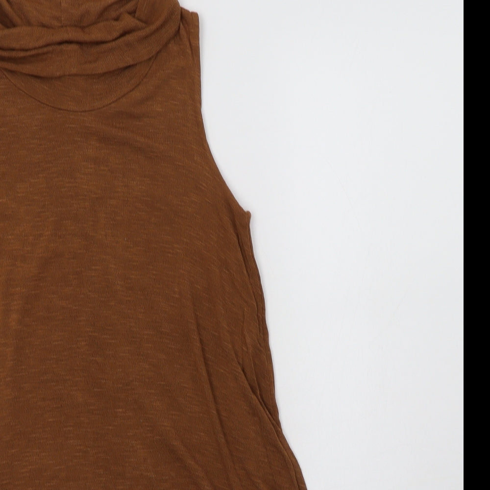 Tiverso Womens Brown  Viscose Basic Blouse Size S Roll Neck