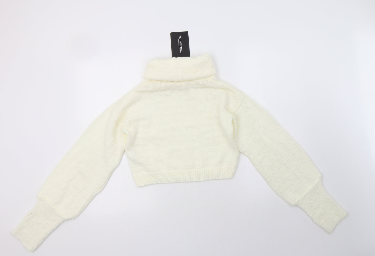 PRETTYLITTLETHING Womens Ivory Roll Neck  Acrylic Pullover Jumper Size M   - Cropped
