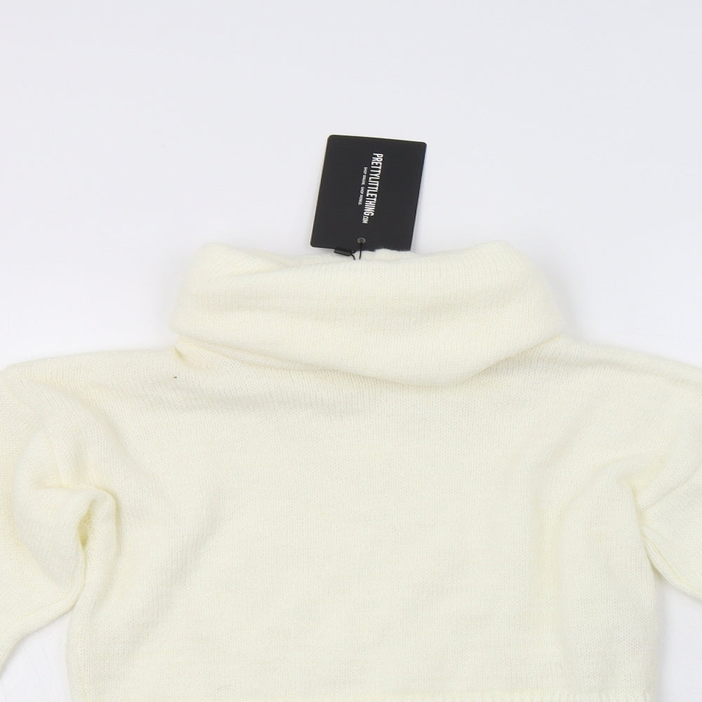 PRETTYLITTLETHING Womens Ivory Roll Neck  Acrylic Pullover Jumper Size M   - Cropped