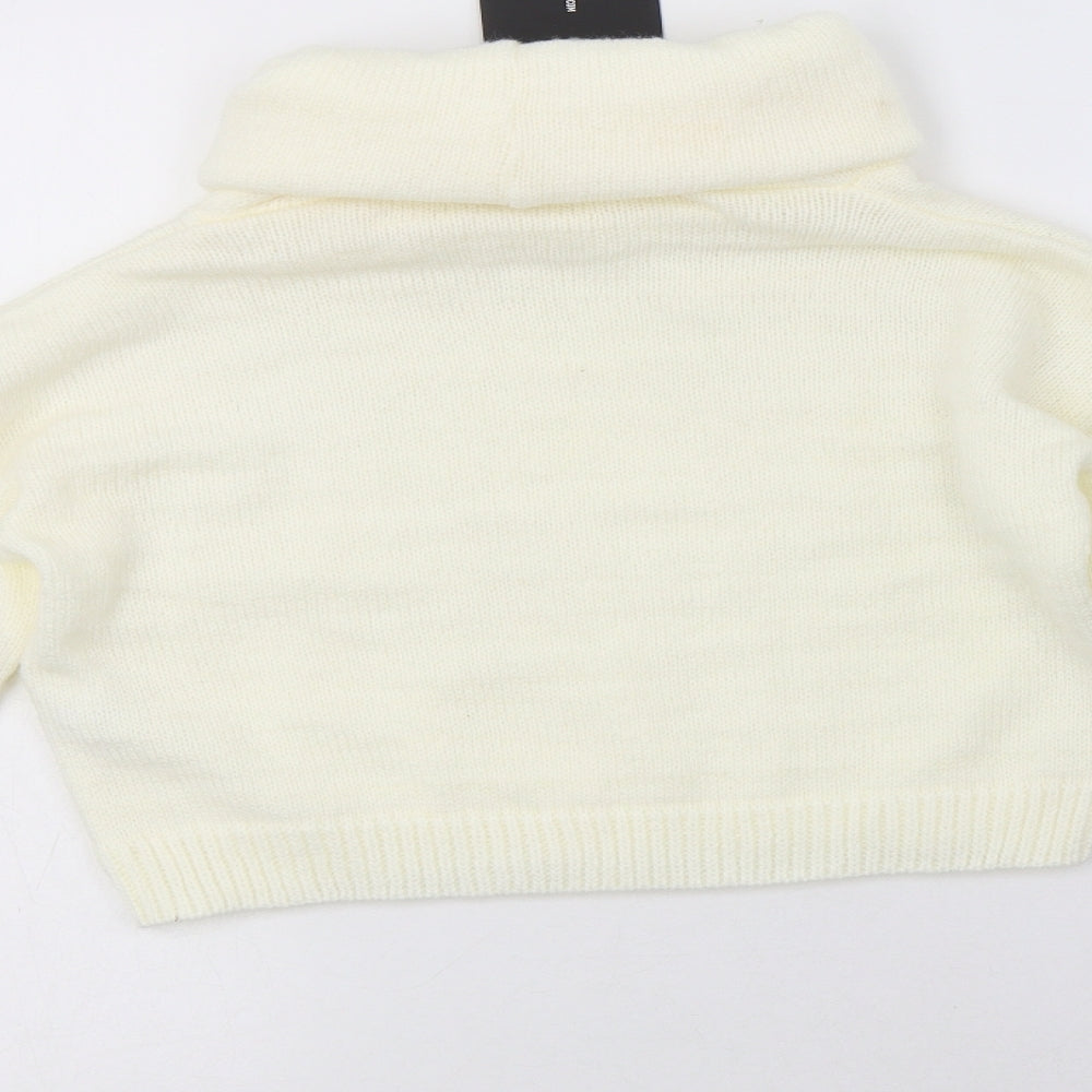 PRETTYLITTLETHING Womens Ivory Roll Neck  Acrylic Pullover Jumper Size M   - Cropped