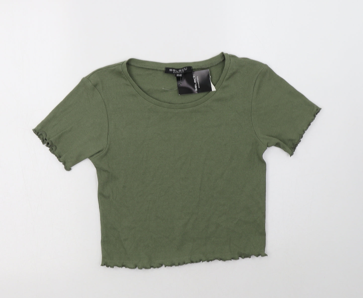Select Womens Green  Cotton Cropped T-Shirt Size 12 Crew Neck