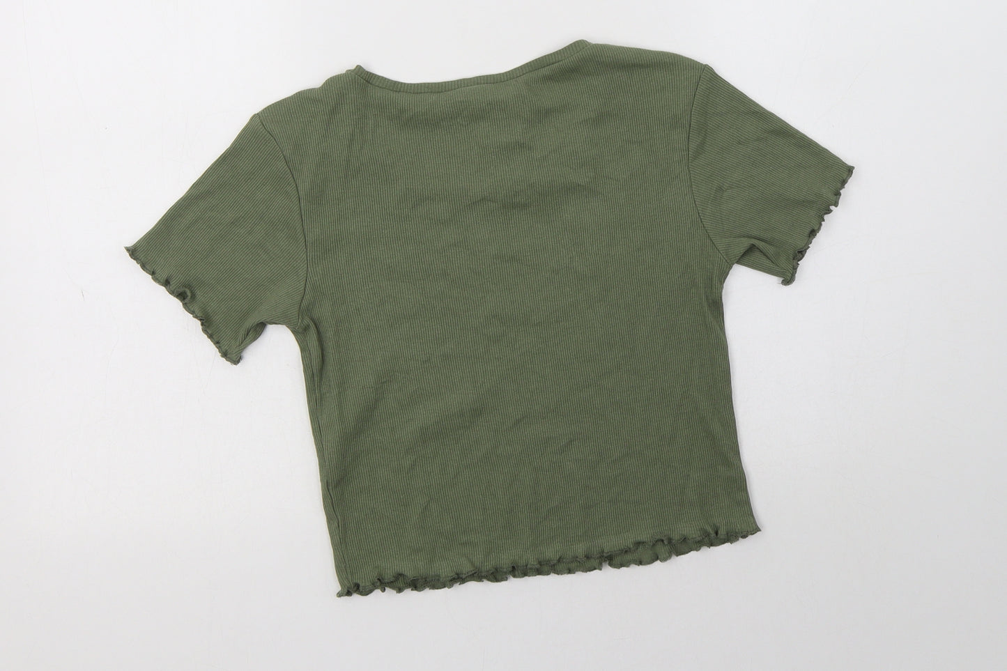 Select Womens Green  Cotton Cropped T-Shirt Size 12 Crew Neck