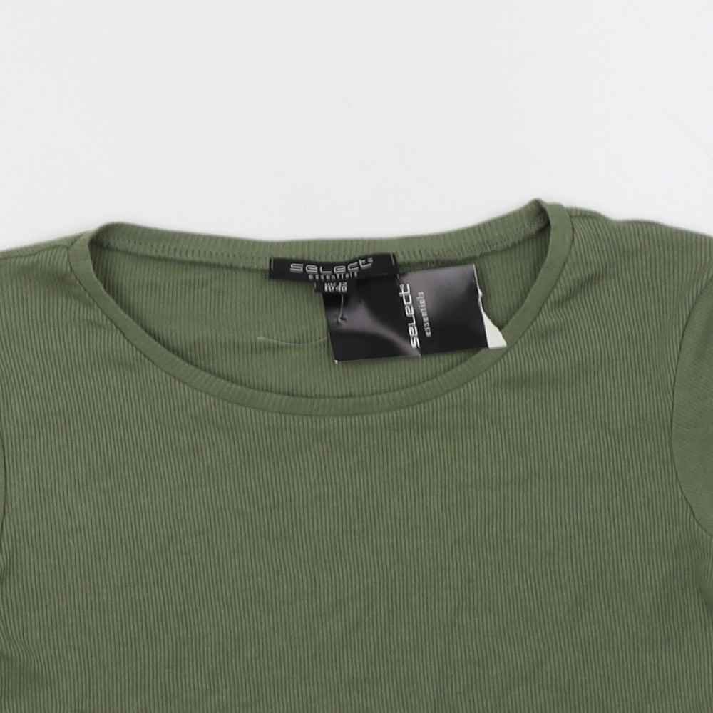 Select Womens Green  Cotton Cropped T-Shirt Size 12 Crew Neck