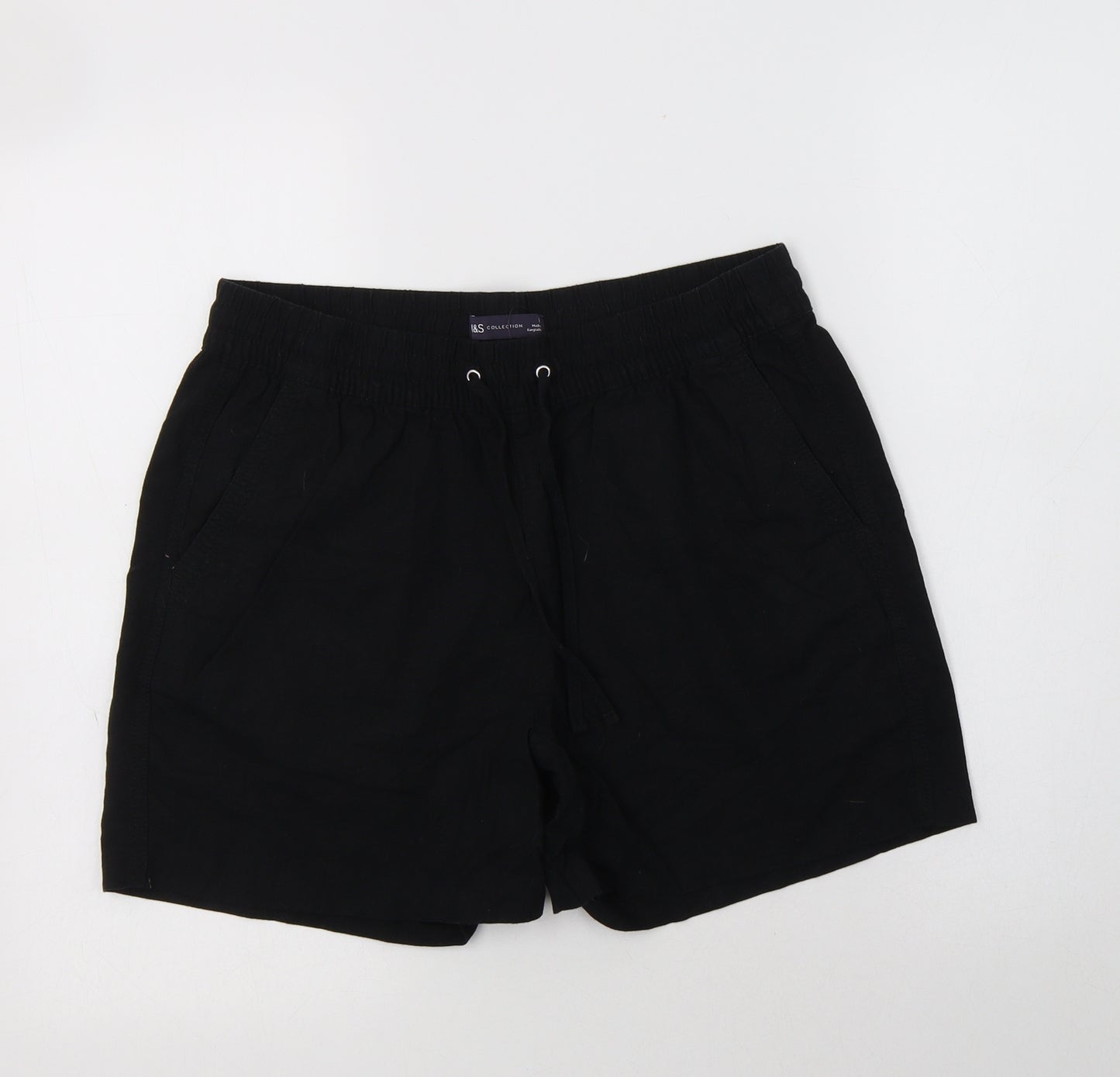 M&S Womens Black  Linen Bermuda Shorts Size 12 L4 in Regular Drawstring