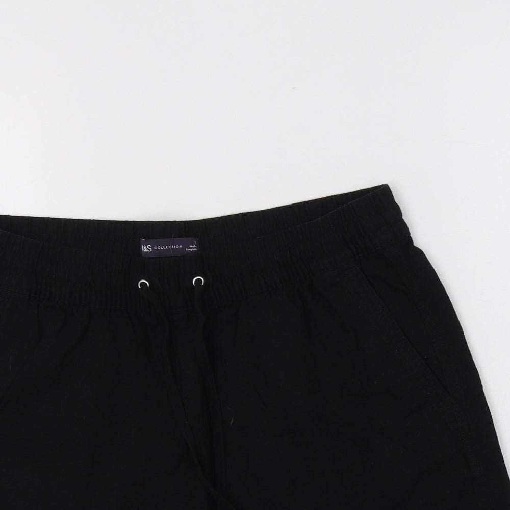 M&S Womens Black  Linen Bermuda Shorts Size 12 L4 in Regular Drawstring