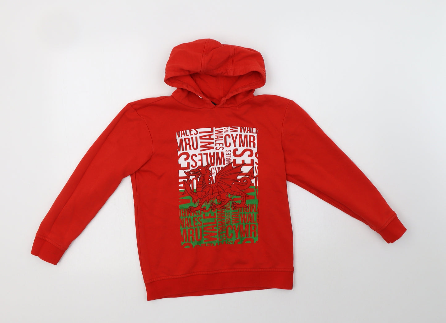 George Girls Red  Cotton Pullover Hoodie Size 9-10 Years   - Wales