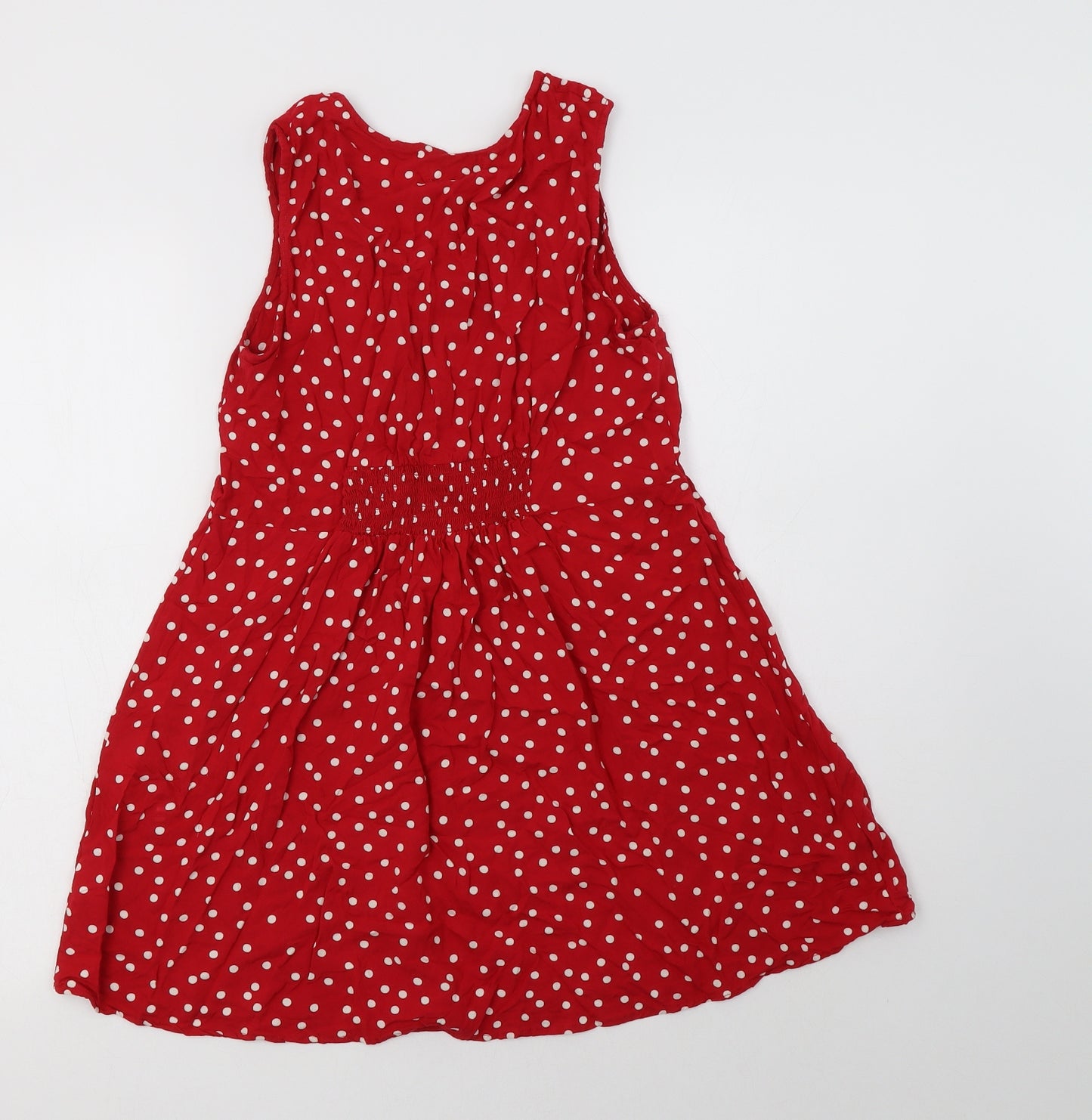 Ribbon Womens Red Polka Dot Viscose Tunic Blouse Size 12 Round Neck