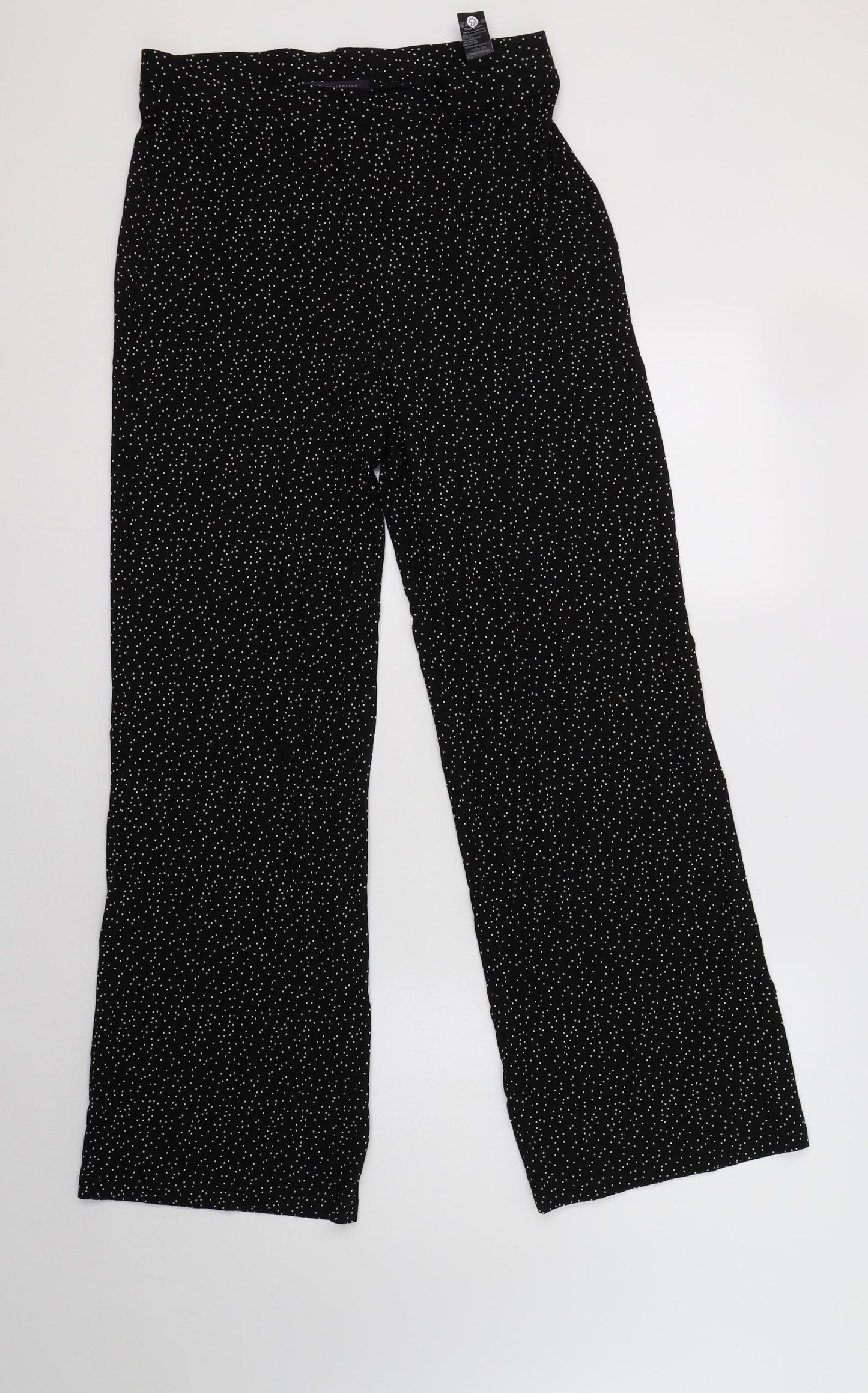M&S Womens Black Polka Dot Viscose Trousers  Size 12 L29 in Regular