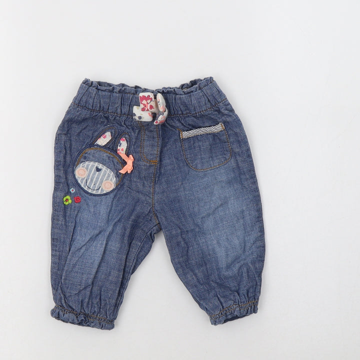 NEXT Baby Blue Cotton Jogger Jeans Size 3-6 Months Drawstring - Bunny