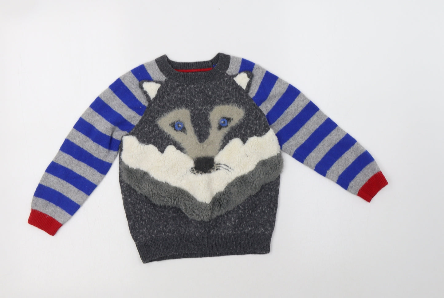 Mini Boden Boys Multicoloured Crew Neck Striped Polyester Pullover Jumper Size 4-5 Years   - Wolf