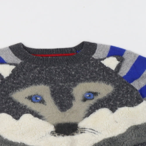 Mini Boden Boys Multicoloured Crew Neck Striped Polyester Pullover Jumper Size 4-5 Years   - Wolf