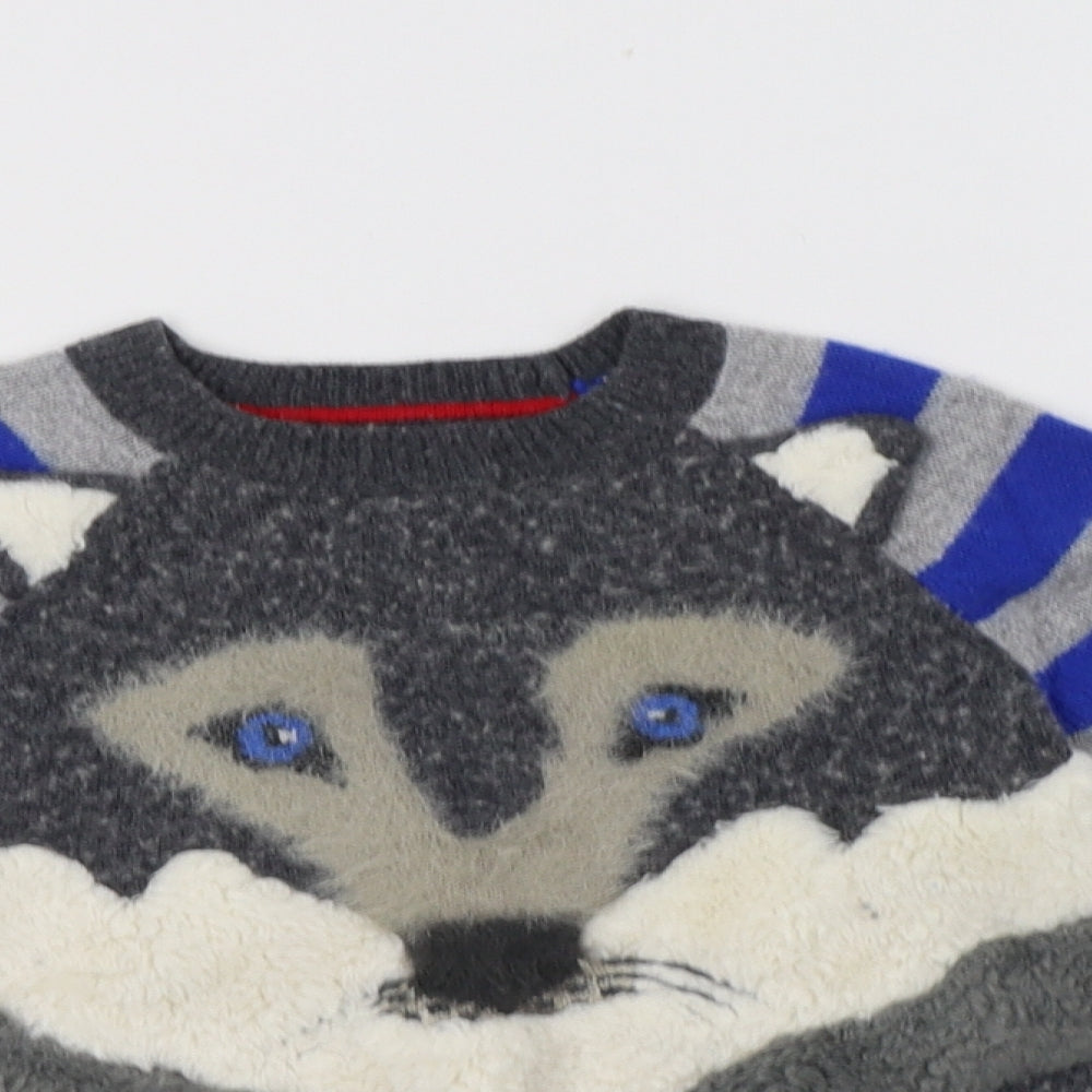 Mini Boden Boys Multicoloured Crew Neck Striped Polyester Pullover Jumper Size 4-5 Years   - Wolf