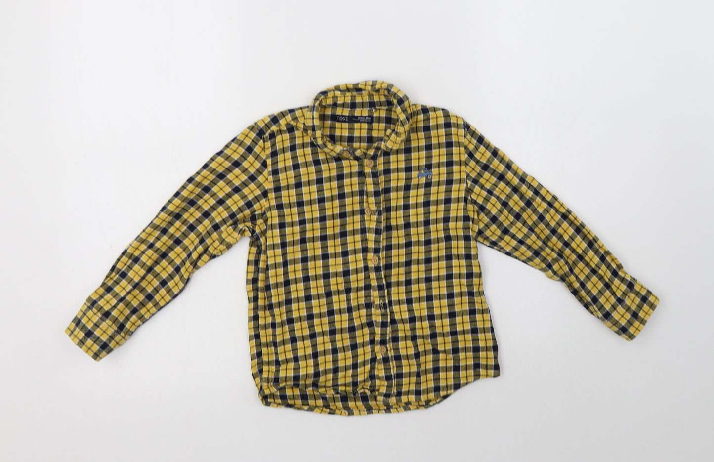 NEXT Boys Yellow Check Cotton Basic Button-Up Size 4-5 Years Collared