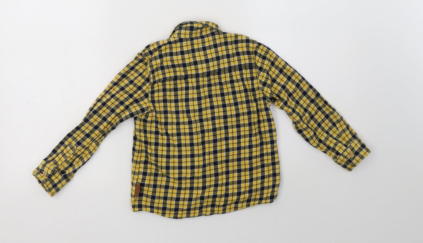 NEXT Boys Yellow Check Cotton Basic Button-Up Size 4-5 Years Collared